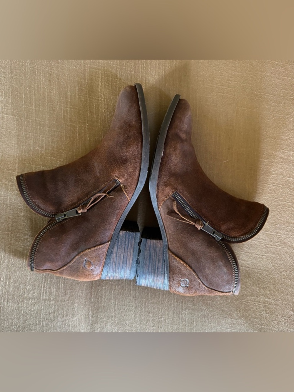 Born Brown Suede Women's Ankle Booties with Side Zipper